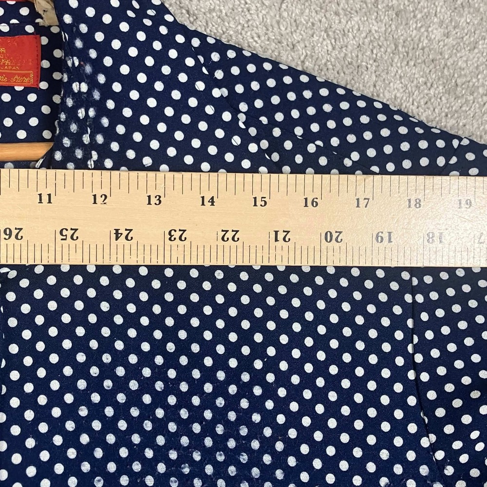 Vintage 70s Sears Kings Road Mens Blue Polka Dot Disco Shirt 16 Large Dagger - Picture 11 of 14